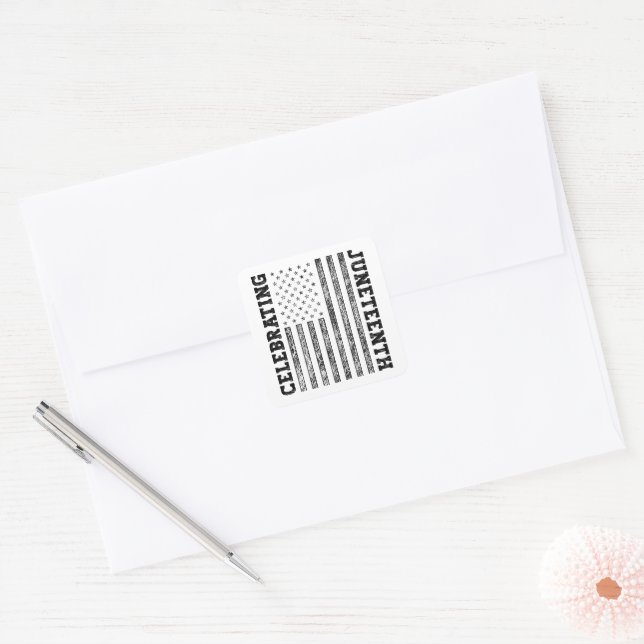 Celebrating Juneteenth Distressed American Flag Square Sticker (Envelope)