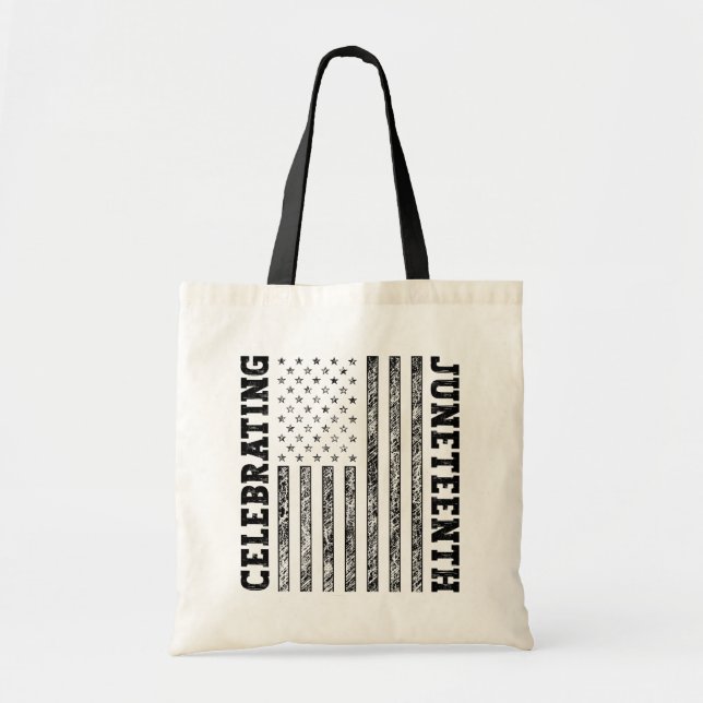 Celebrating Juneteenth Distressed American Flag Tote Bag (Front)