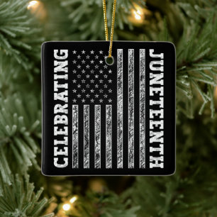 Celebrating Juneteenth Vintage American Flag Cool Ceramic Ornament