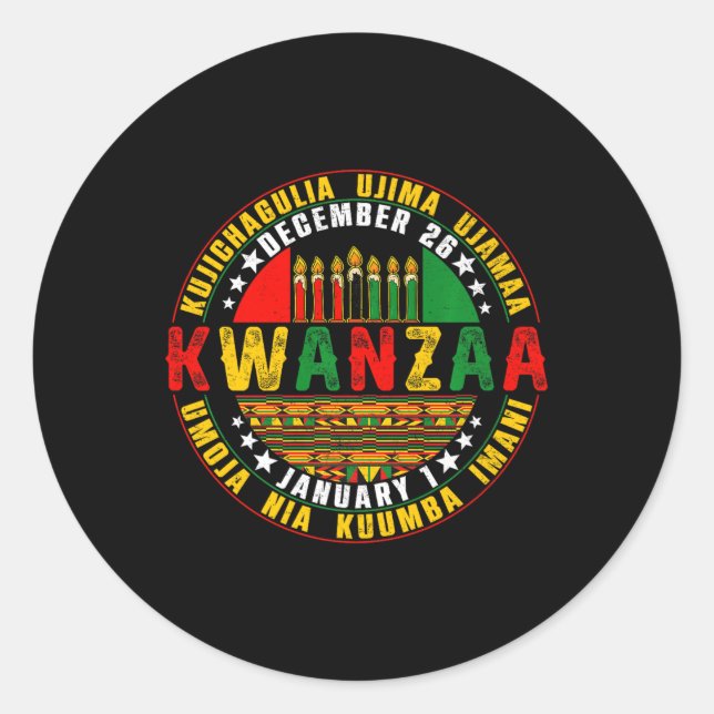 Celebrating Kwanzaa Kinara Principles Candles Pan  Classic Round Sticker (Front)