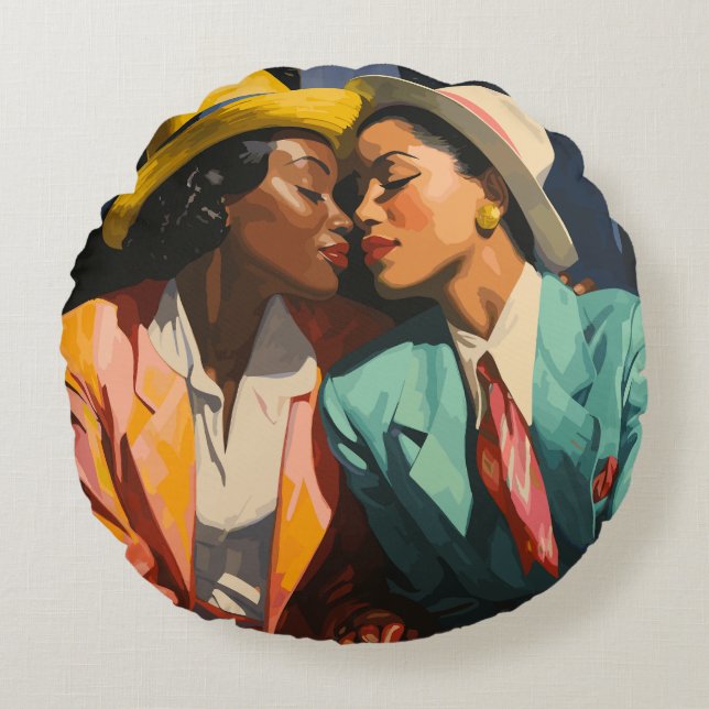 Celebrating Lesbian Black Women Round Cushion (Front)