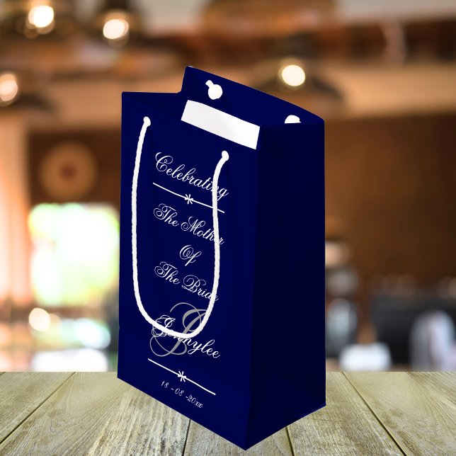 Celebrating 'Mother Of The Bride' Custom Navy Small Gift Bag (Celebrating 'The Mother Of The Bride' Custom Small Navy Gift Bag)