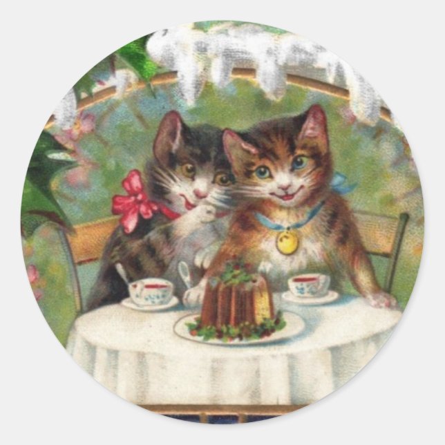 Celebrating New Year Kittens Classic Round Sticker (Front)