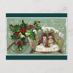 Celebrating New Year Kittens Holiday Postcard