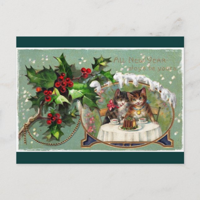 Celebrating New Year Kittens Holiday Postcard (Front)