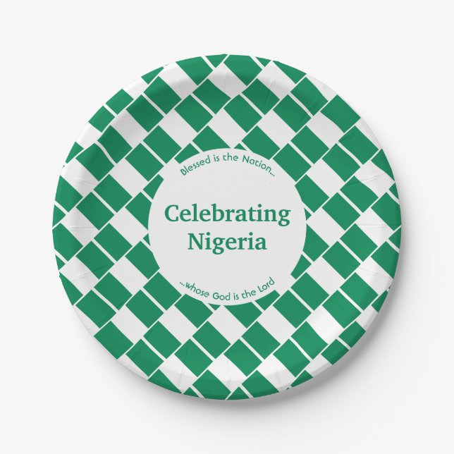 CELEBRATING NIGERIA Independence Nigerian  Flag Paper Plate (Front)