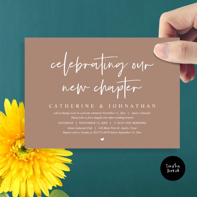 Celebrating Our New Chapter, Elopement Brunch Invitation (Celebrating Our New Chapter, Wedding Elopement Brunch Invitation Card, PDF, in Taupe)