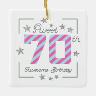 Celebrating Sweet 70th Awesome Birthday Ceramic Ornament