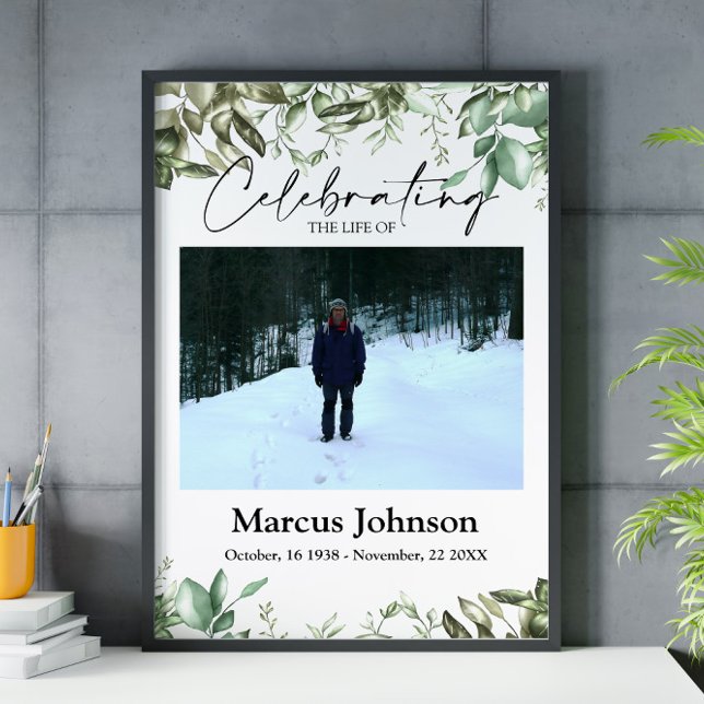 Celebrating the life 24x36 Green leaves Funeral Poster (Creator Uploaded)