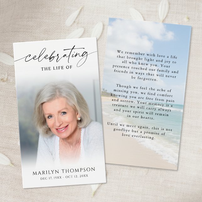Celebrating the Life Beach Photo Memorial Cards (Creator Uploaded)
