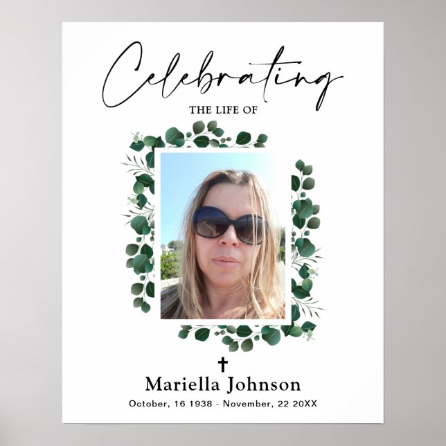 Celebrating the life Greenery Funeral Poster (Front)