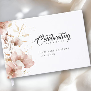 "Celebrating the Life of" Elegant Floral Funeral Guest Book