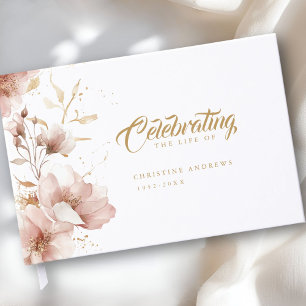 "Celebrating the Life of" Elegant Floral Funeral  Guest Book