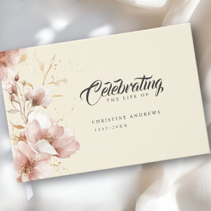 "Celebrating the Life of" Elegant Floral Funeral Guest Book