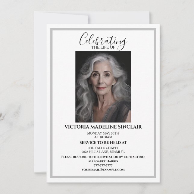 Celebrating the life of Photo Funeral Invitation (Front)