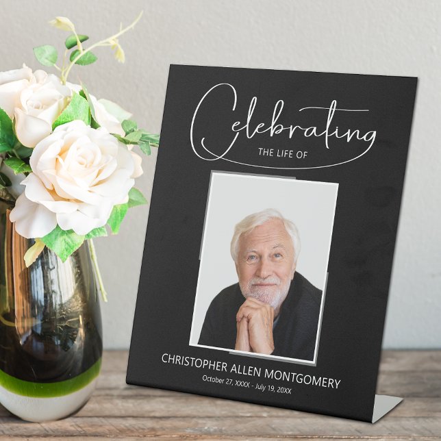 Celebrating the Life of Photo Memorial Funeral Pedestal Sign (Celebrating the Life Photo Funeral Pedestal Sign)