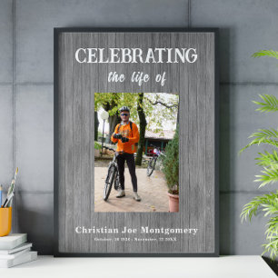 Celebrating the life  Photo Grey Wood Funeral Poster