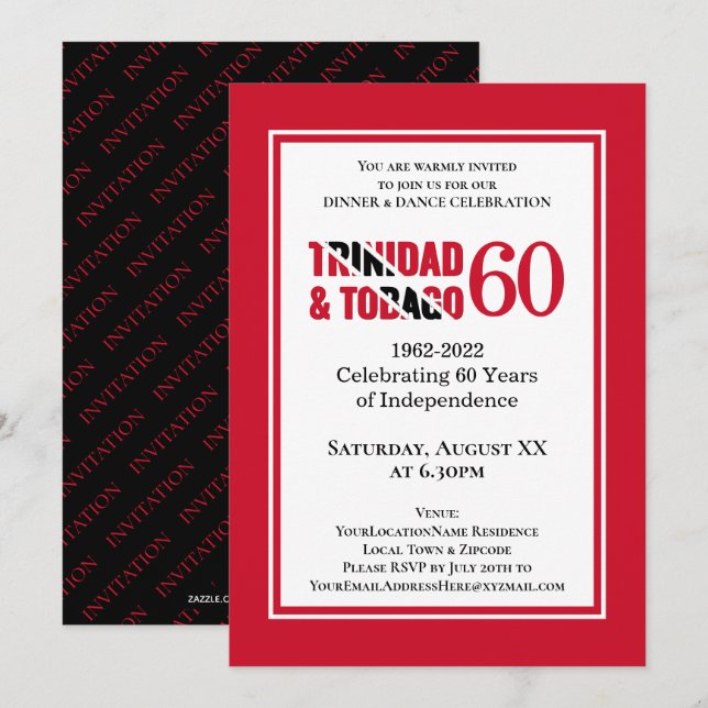 Celebrating TRINIDAD 60th Anniversary Independence Invitation (Front/Back)
