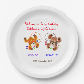 Celebrating twins birthday paper plate