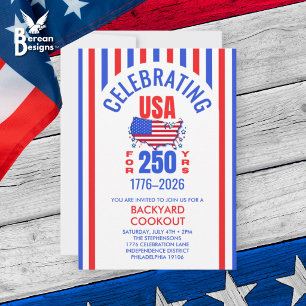 Celebrating USA 250 Years BBQ Cookout July 4th Invitation