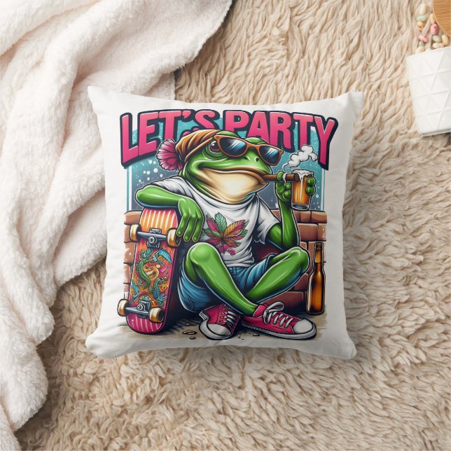 Celebrating with a cool frog on a skateboard cushion (Blanket)