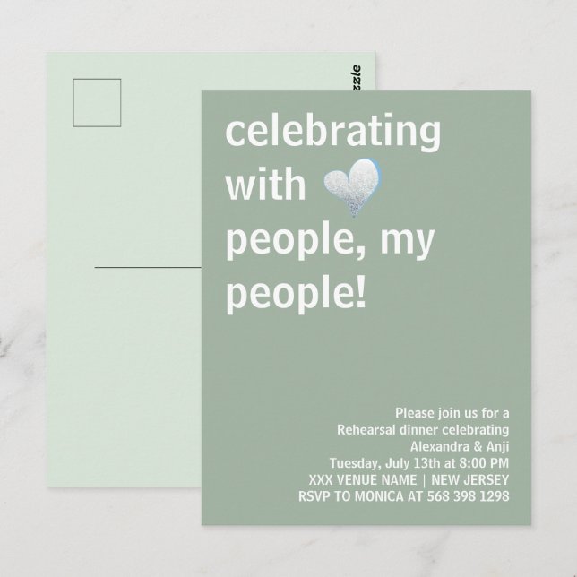 Celebrating With People My People Rehearsal Dinner Postcard (Front/Back)