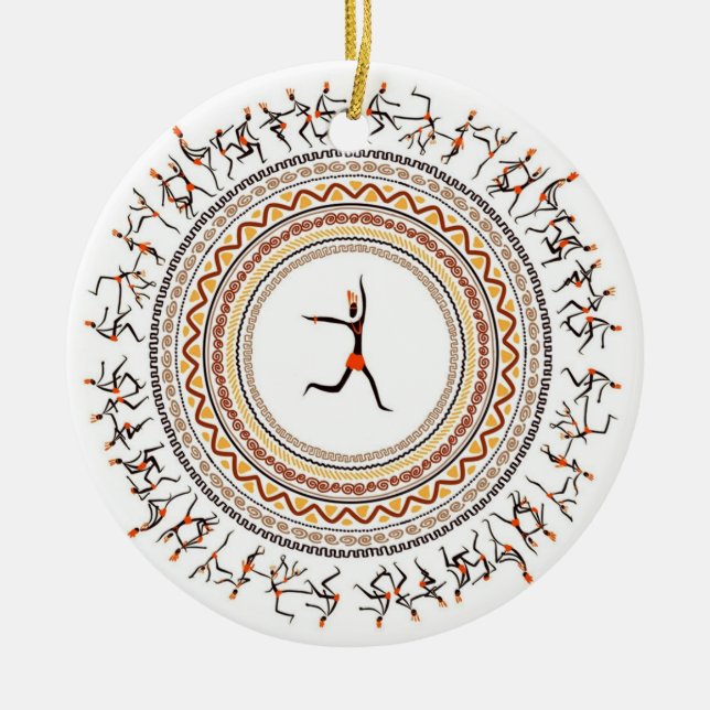 Celebration/African Folk Dance Motif Design Ceramic Tree Decoration (Front)