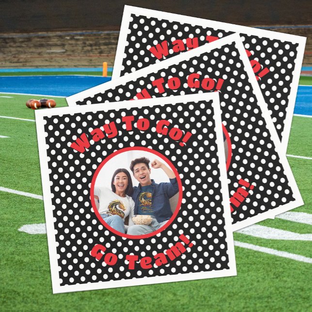 Celebration Black/White Polka Dots Red Trim Napkin (Creator Uploaded)