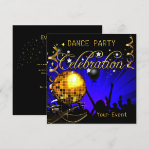 Celebration Blue Gold Dance Party Disco Ball Invitation