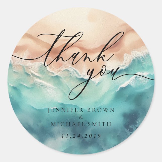 Celebration Branding Gift Beach Ocean Thank You Classic Round Sticker (Front)