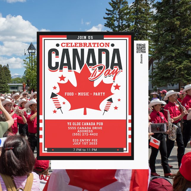 Celebration Canada Day Holiday Party Invitation Postcard (Add your party place to this celbration Canada Day postcard.)