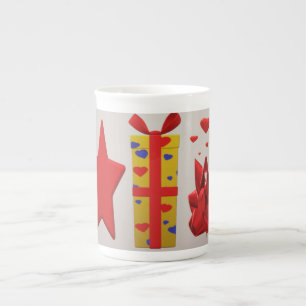 Celebration design ribbons bows and red bone china mug
