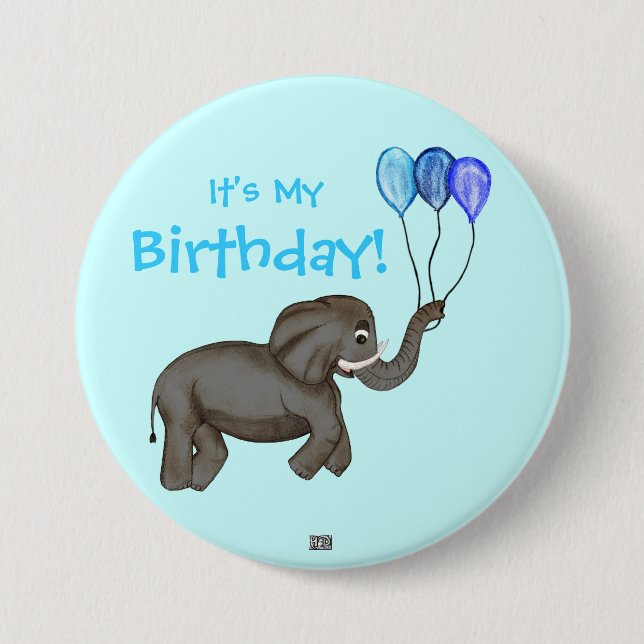Celebration Elephant (Blue) 7.5 Cm Round Badge (Front)