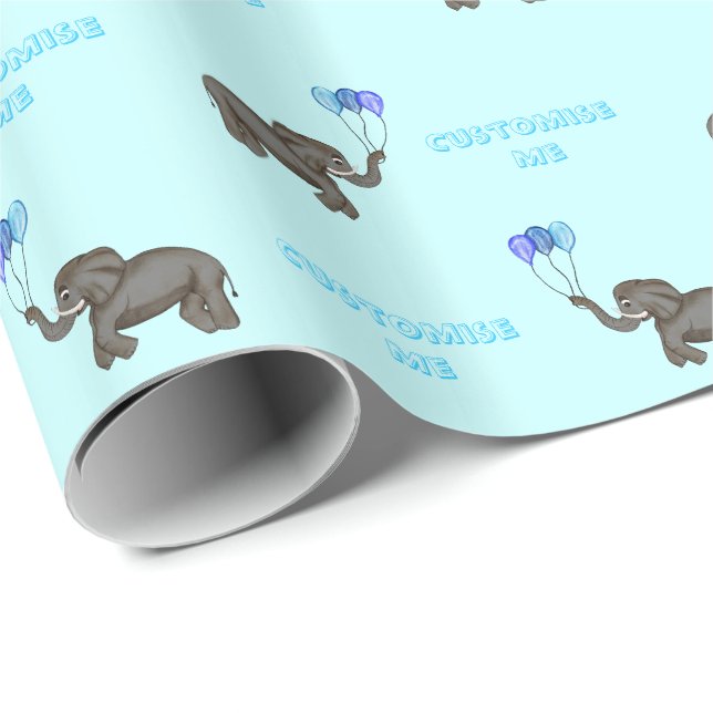 Celebration Elephant (Blue) Wrapping Paper (Roll Corner)