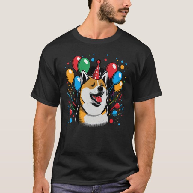 Celebration Event Birthday Party Akita Inu T-Shirt (Front)