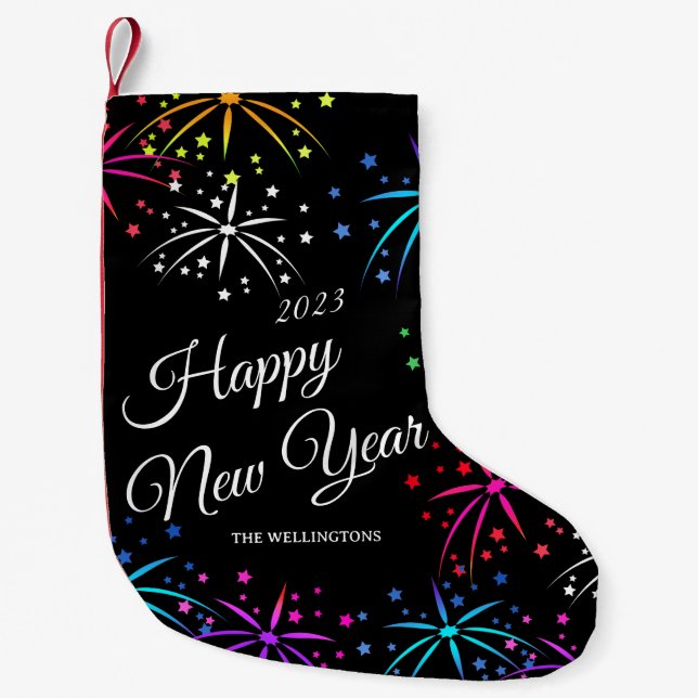 Celebration Happy new year festive fireworks Small Christmas Stocking (Front)