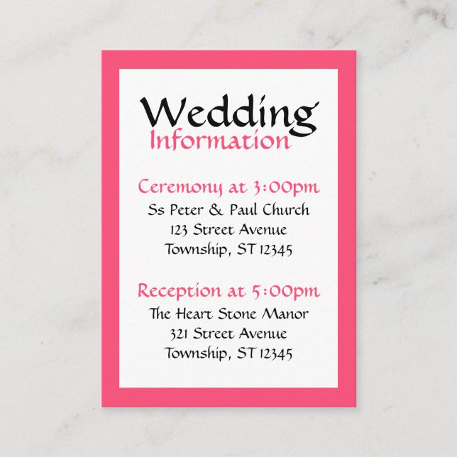 Celebration in Fuchsia Guest Reference Cards (Front)