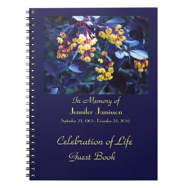 Celebration Life Guest Book, Golden Yellow Flowers Notebook (Front)