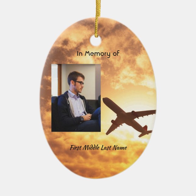 Celebration Life Memorial Keepsake Aeroplane Pilot Ceramic Ornament (Front)