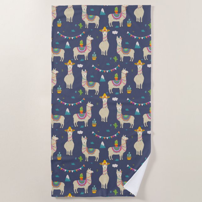Celebration Llama Pattern Beach Towel (Front)