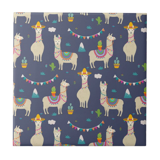 Celebration Llama Pattern Ceramic Tile (Front)