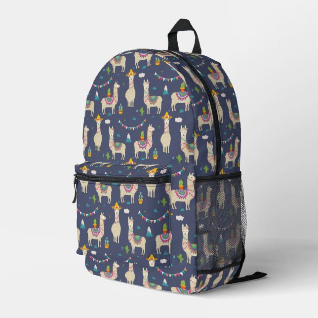Celebration Llama Pattern Printed Backpack (Back Corner Right)