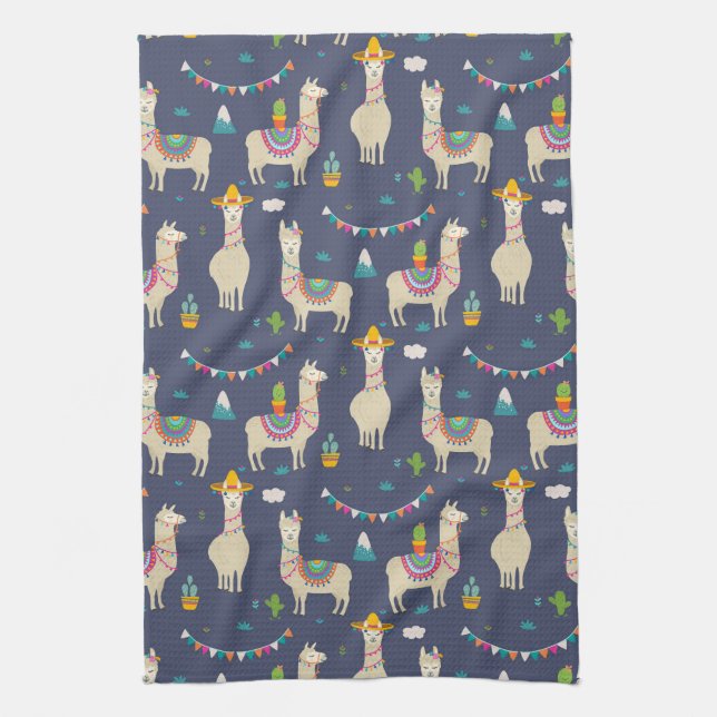 Celebration Llama Pattern Tea Towel (Vertical)