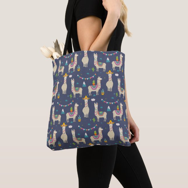 Celebration Llama Pattern Tote Bag (Close Up)
