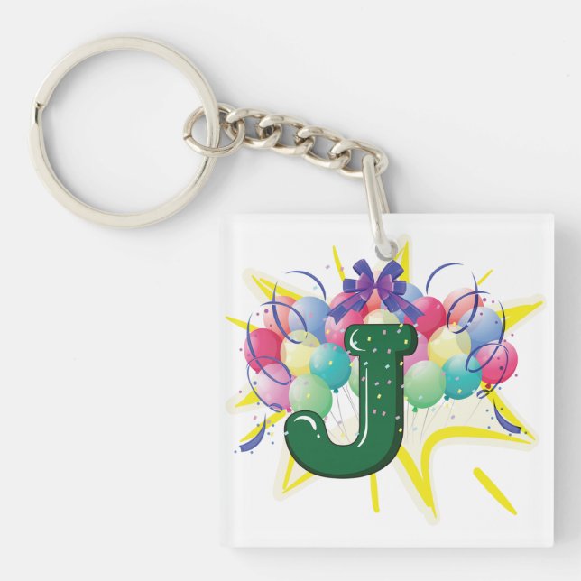 Celebration Monogram Letter J with Balloons Key Ring (Front)