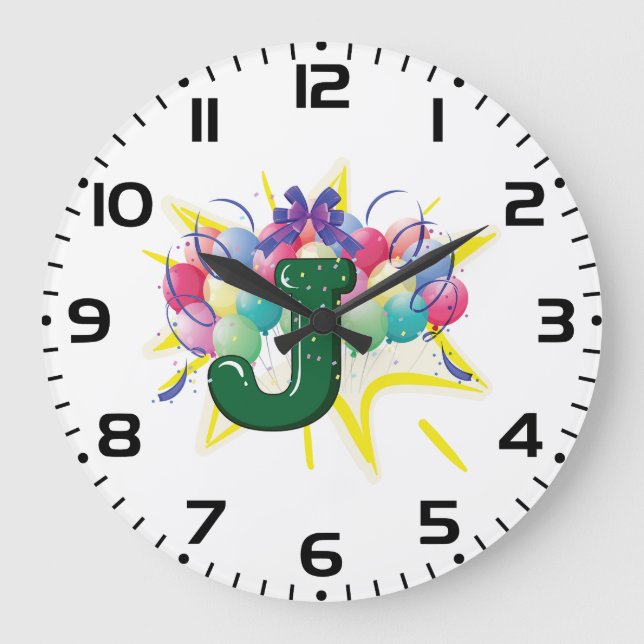 Celebration Monogram Letter J with Balloons Large Clock (Front)