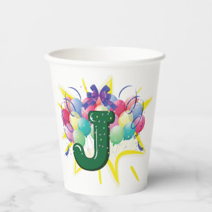 Celebration Monogram Letter J with Balloons Paper Cups