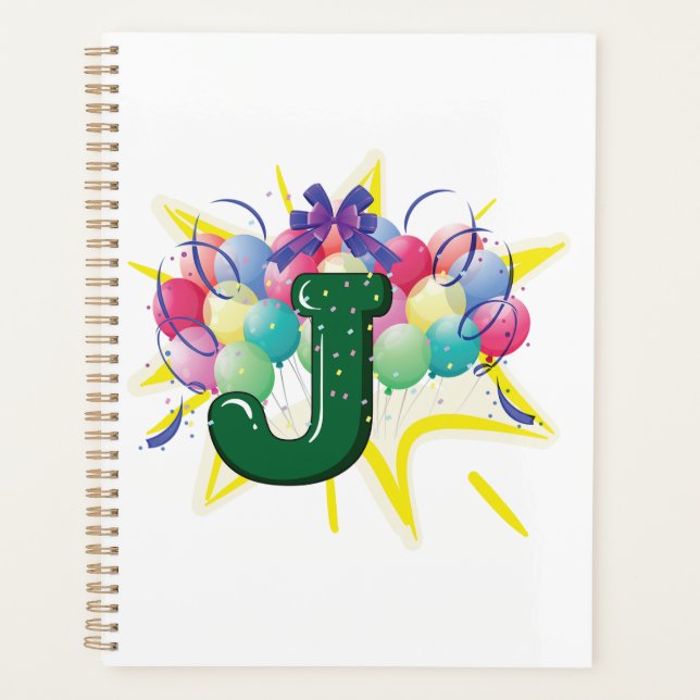 Celebration Monogram Letter J with Balloons Planner (Front)