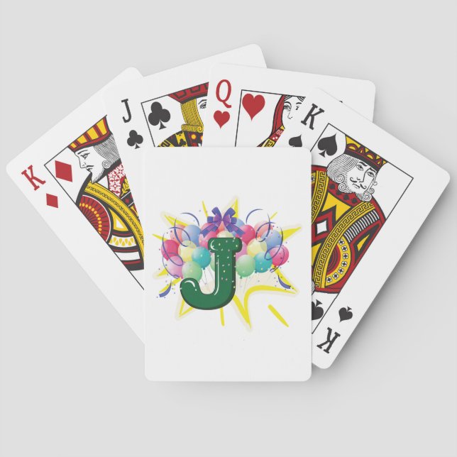 Celebration Monogram Letter J with Balloons Playing Cards (Back)