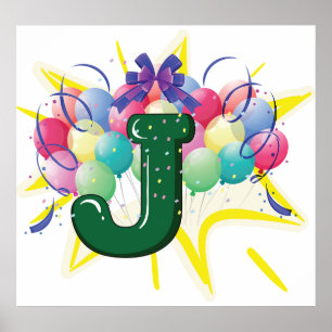 Celebration Monogram Letter J with Balloons Poster